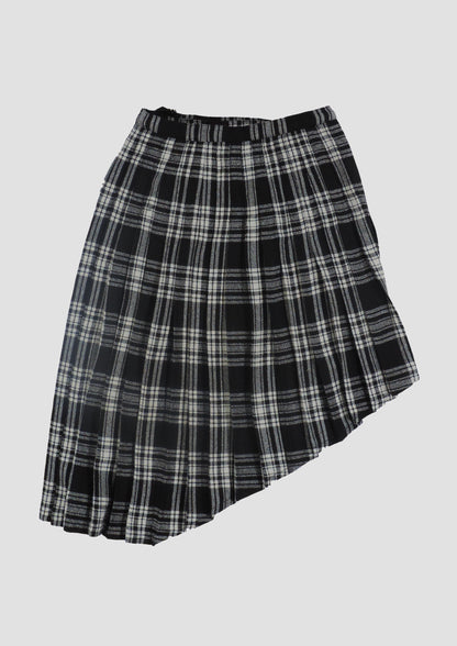 BLACK ASYMETRIC CHECKED SKIRT